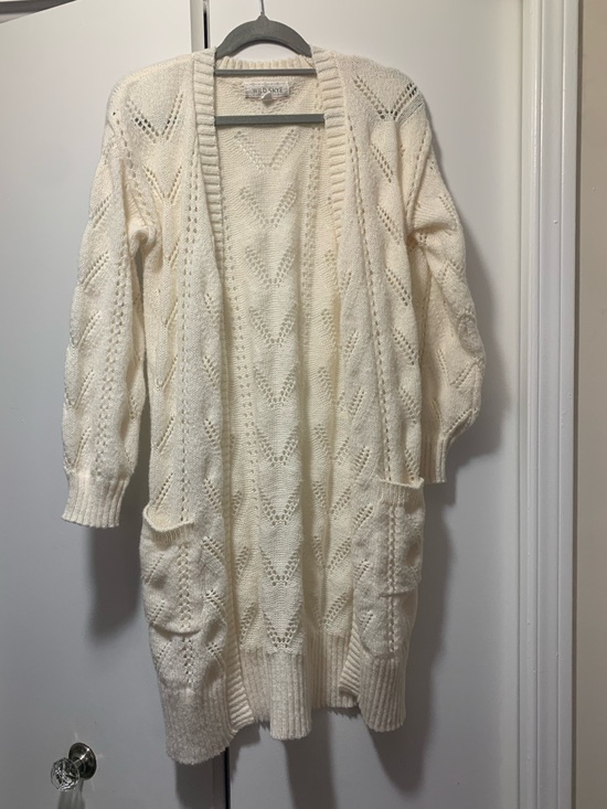 Wild Skyes Sweaters - Wild Skye Size Small- Open-Front Cream Pointelle Knit Cardigan